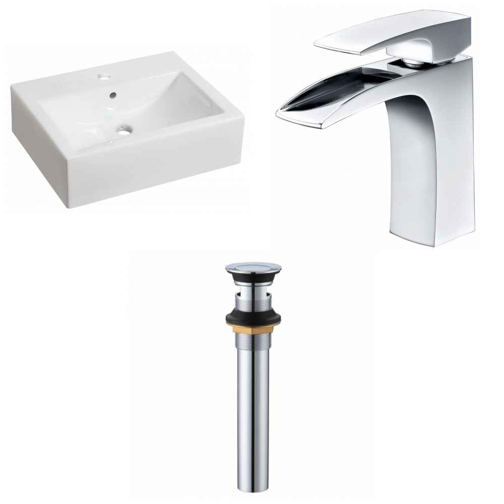 20.25-in. x 16.25-in. Rectangle Bathroom Vessel Sink Set White Enamel Glaze
