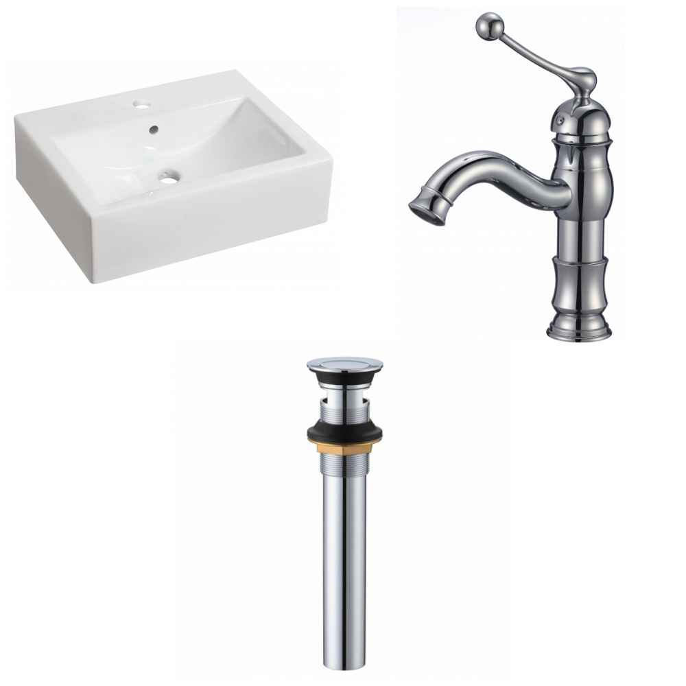 20.25-in. x 16.25-in. Rectangle Bathroom Vessel Sink Set White Enamel Glaze