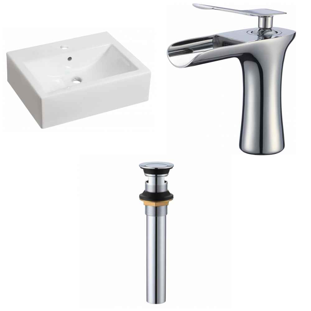 20.25-in. x 16.25-in. Rectangle Bathroom Vessel Sink Set White Enamel Glaze