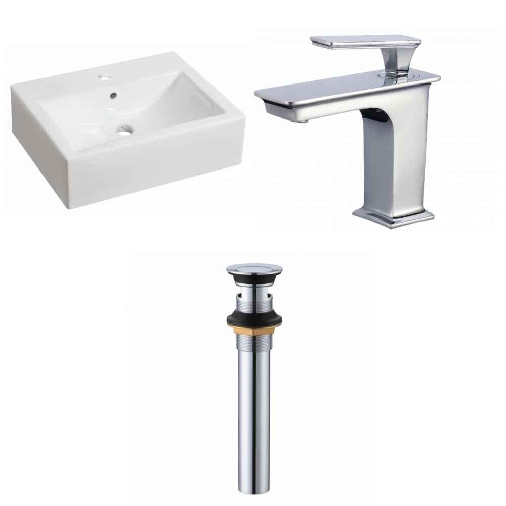 20.25-in. x 16.25-in. Rectangle Bathroom Vessel Sink Set White Enamel Glaze