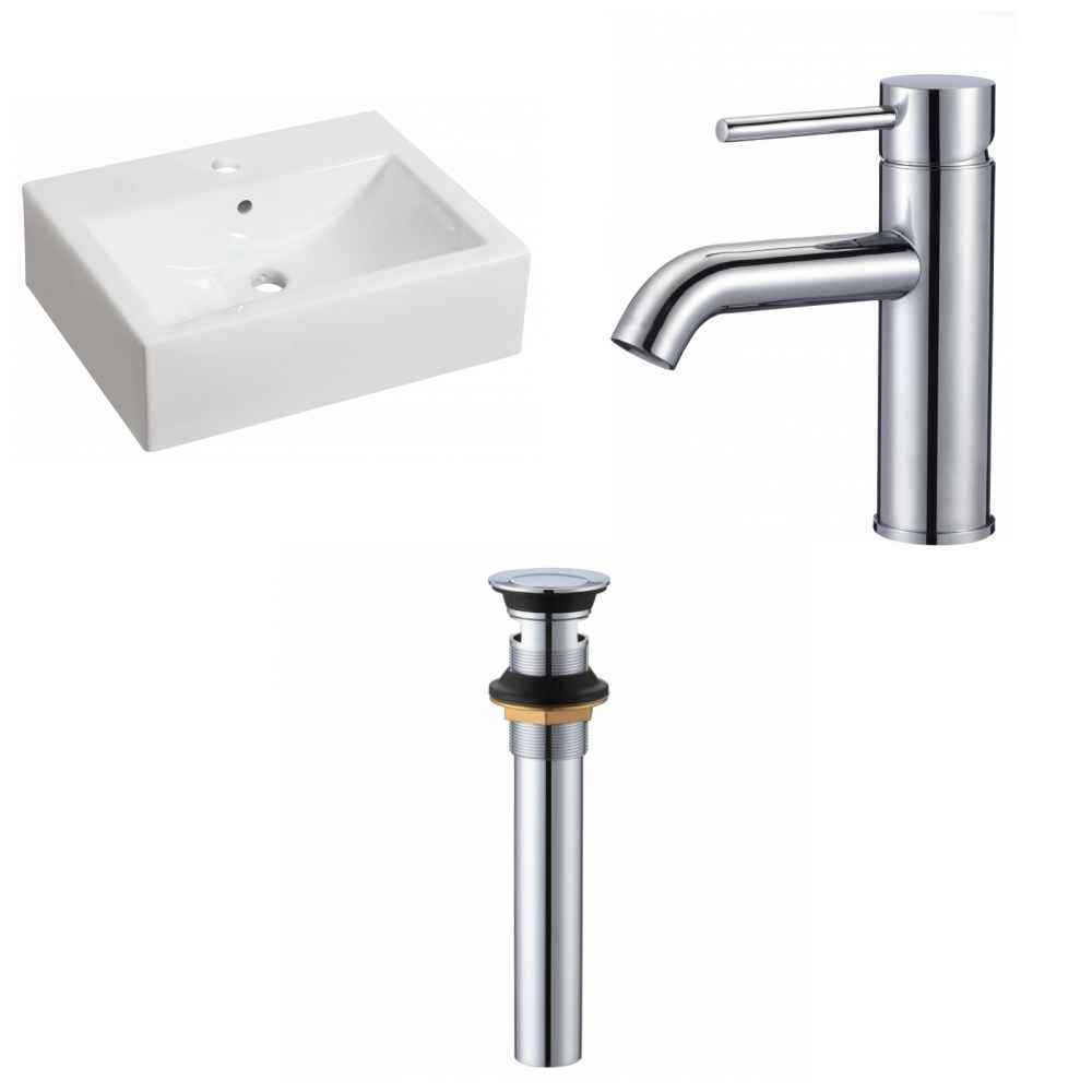 20.25-in. x 16.25-in. Rectangle Bathroom Vessel Sink Set White Enamel Glaze