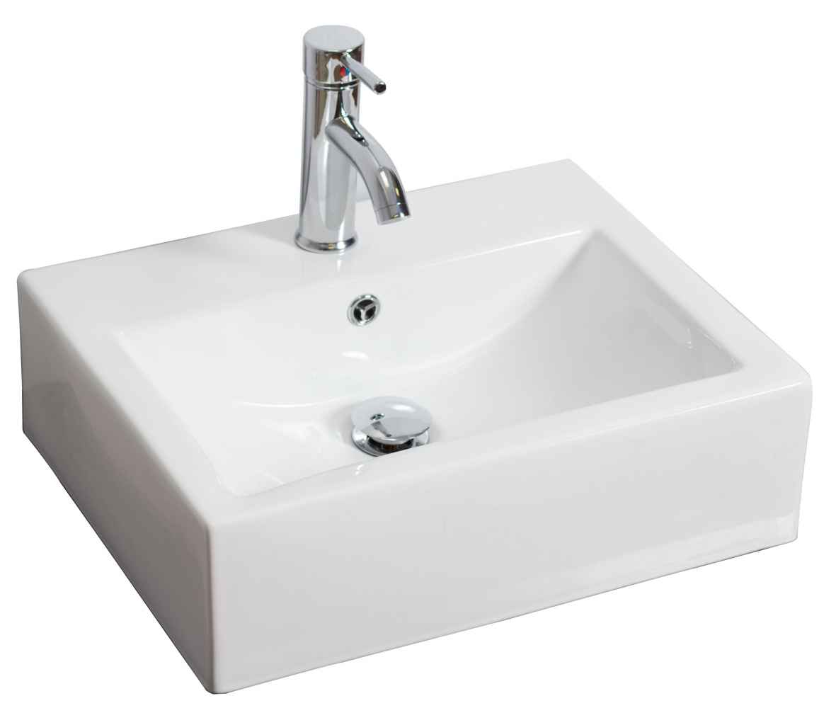 20.25-in. x 16.25-in. Rectangle Bathroom Vessel Sink Set White Enamel Glaze