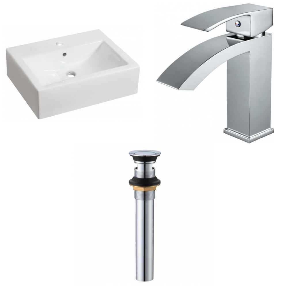 20.25-in. x 16.25-in. Rectangle Bathroom Vessel Sink Set White Enamel Glaze