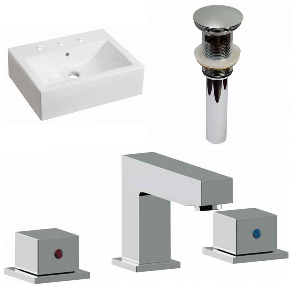 20.25-in. x 16.25-in. Rectangle Bathroom Vessel Sink Set White Enamel Glaze