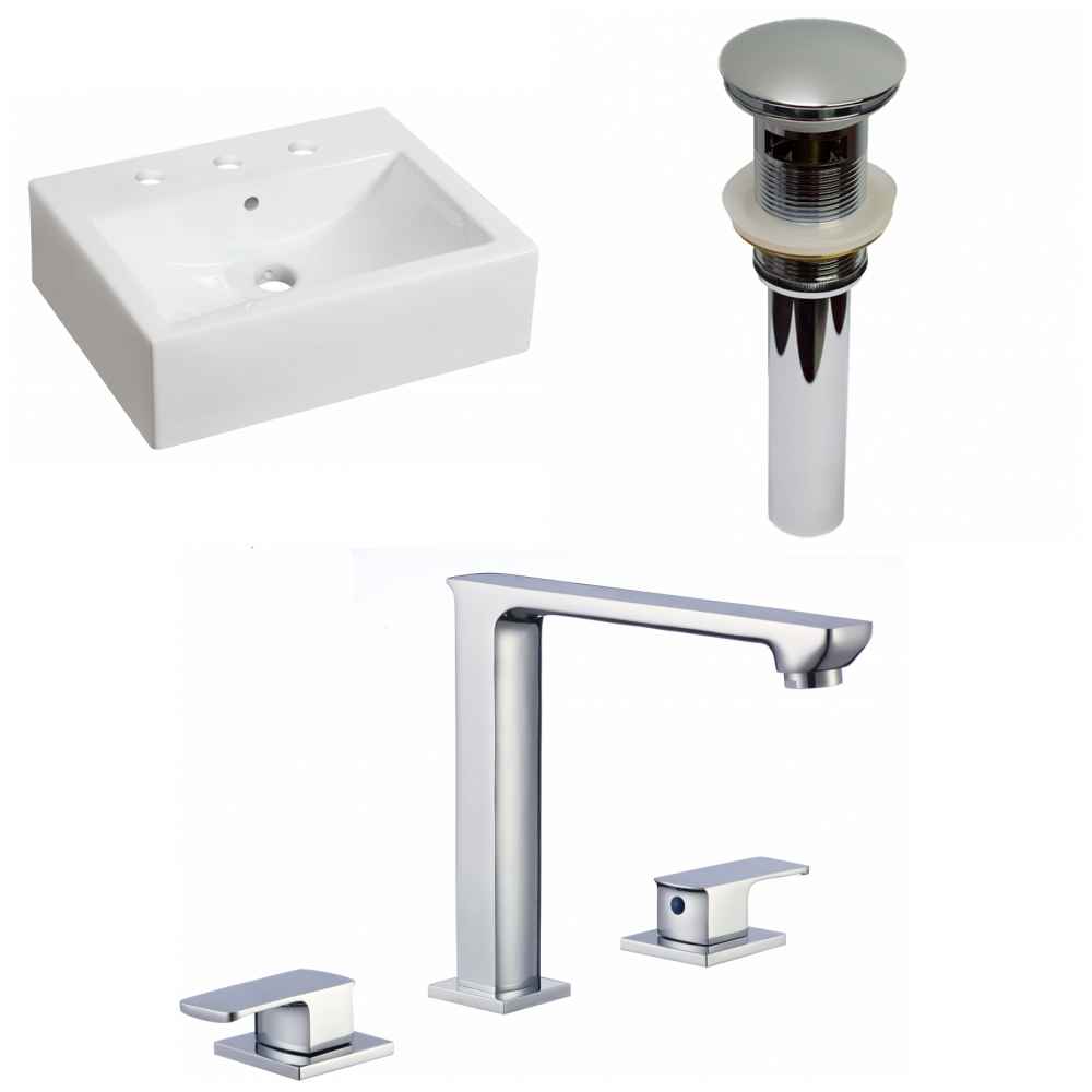 20.25-in. x 16.25-in. Rectangle Bathroom Vessel Sink Set White Enamel Glaze