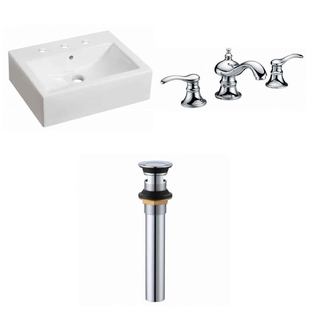 20.25-in. x 16.25-in. Rectangle Bathroom Vessel Sink Set White Enamel Glaze