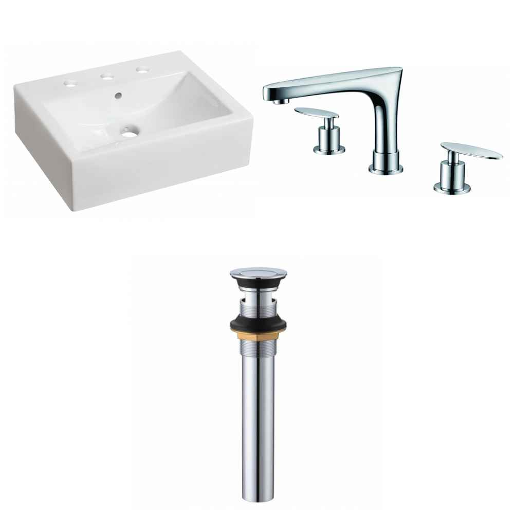 20.25-in. x 16.25-in. Rectangle Bathroom Vessel Sink Set White Enamel Glaze