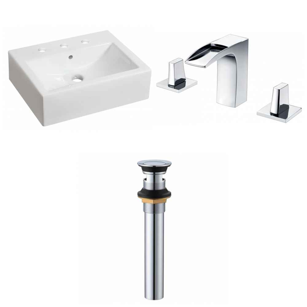 20.25-in. x 16.25-in. Rectangle Bathroom Vessel Sink Set White Enamel Glaze