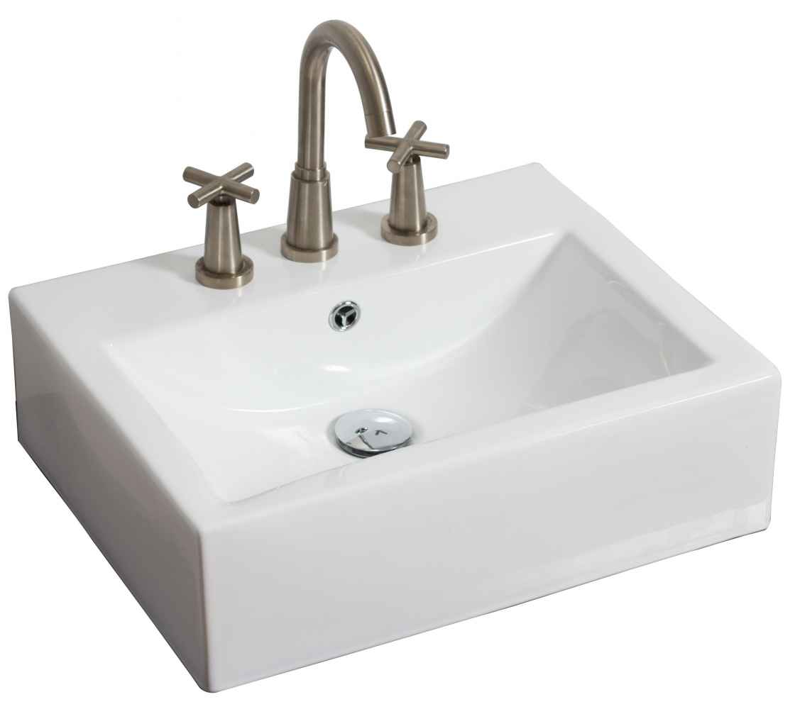 20.25-in. x 16.25-in. Rectangle Bathroom Vessel Sink Set White Enamel Glaze