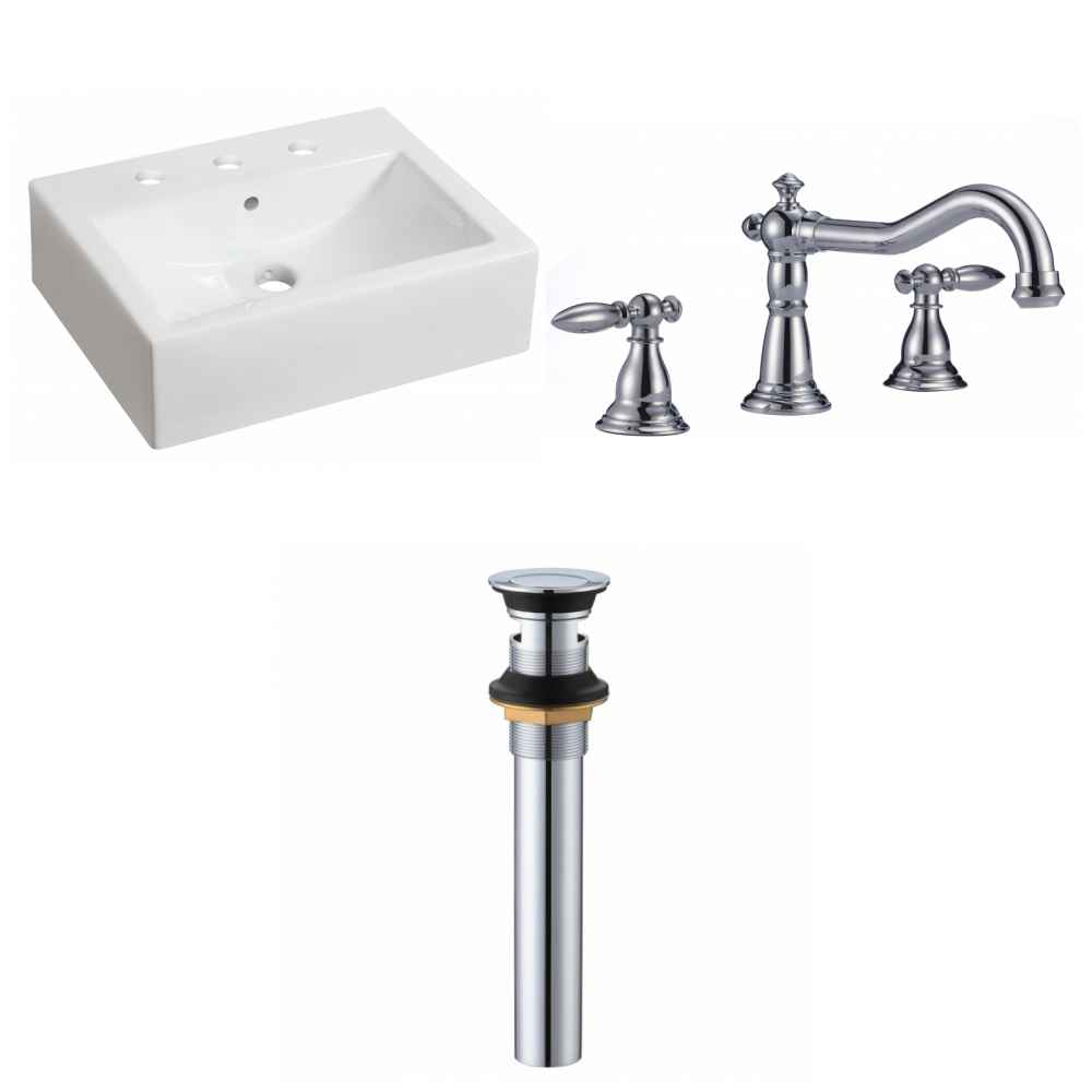 20.25-in. x 16.25-in. Rectangle Bathroom Vessel Sink Set White Enamel Glaze