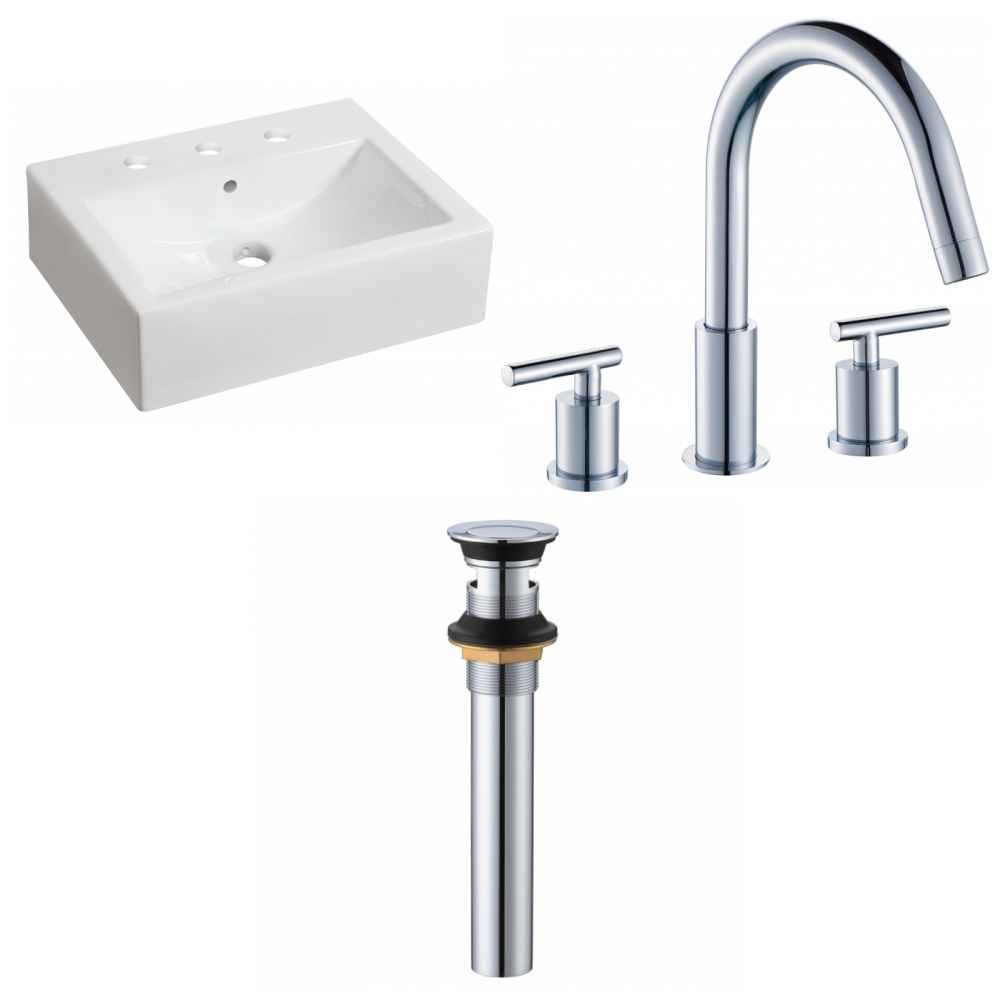 20.25-in. x 16.25-in. Rectangle Bathroom Vessel Sink Set White Enamel Glaze