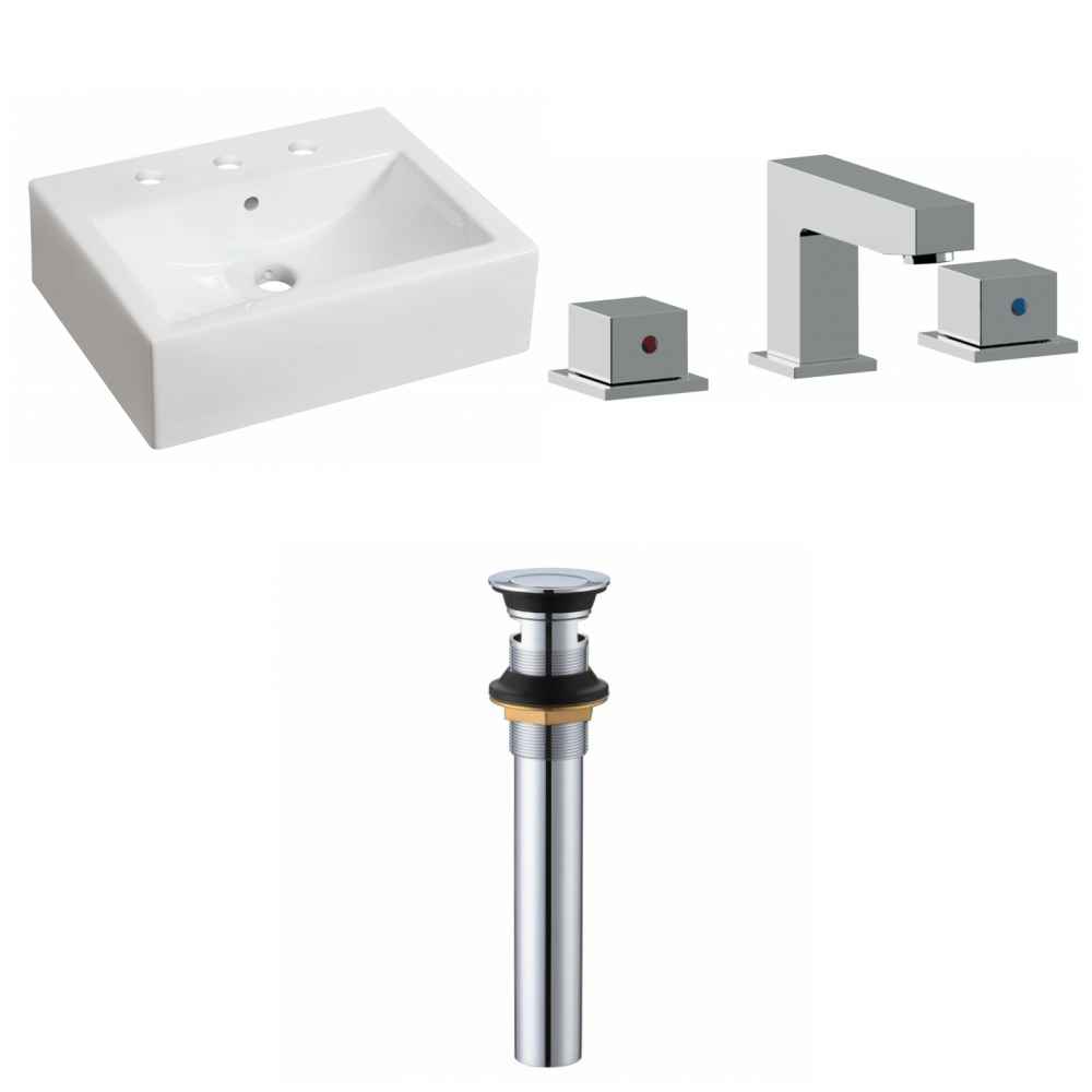 20.25-in. x 16.25-in. Rectangle Bathroom Vessel Sink Set White Enamel Glaze