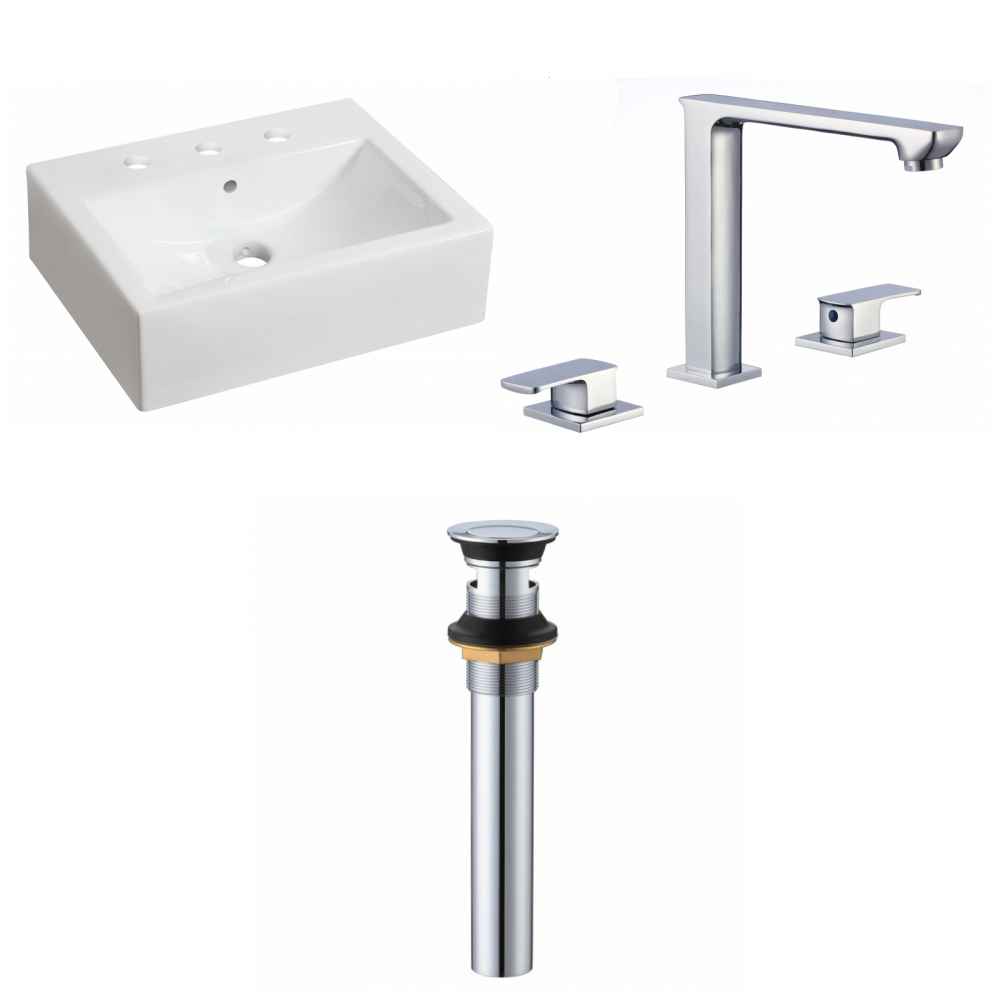 20.25-in. x 16.25-in. Rectangle Bathroom Vessel Sink Set White Enamel Glaze