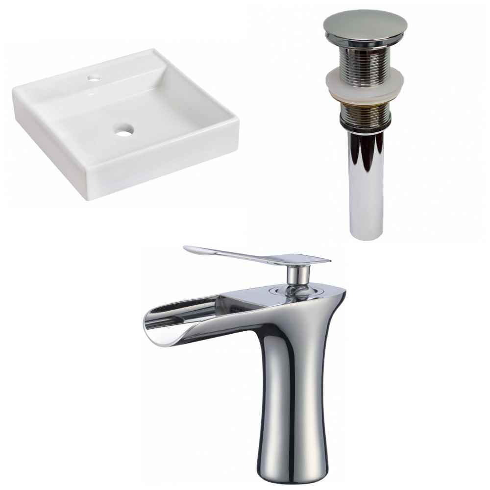 17.5-in. x 17.5-in. Square Bathroom Vessel Sink Set White Enamel Glaze