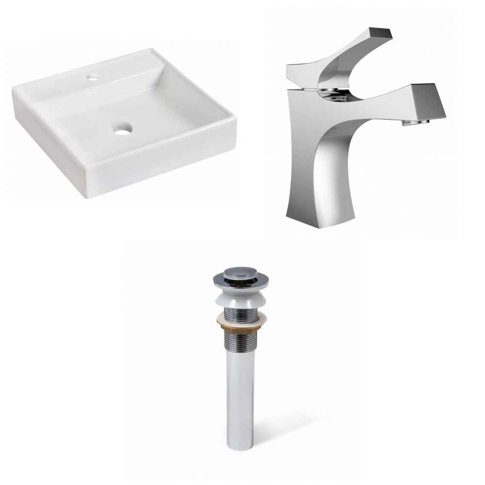 17.5-in. x 17.5-in. Square Bathroom Vessel Sink Set White Enamel Glaze