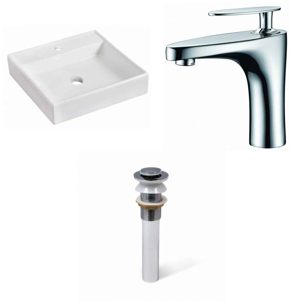 17.5-in. x 17.5-in. Square Bathroom Vessel Sink Set White Enamel Glaze