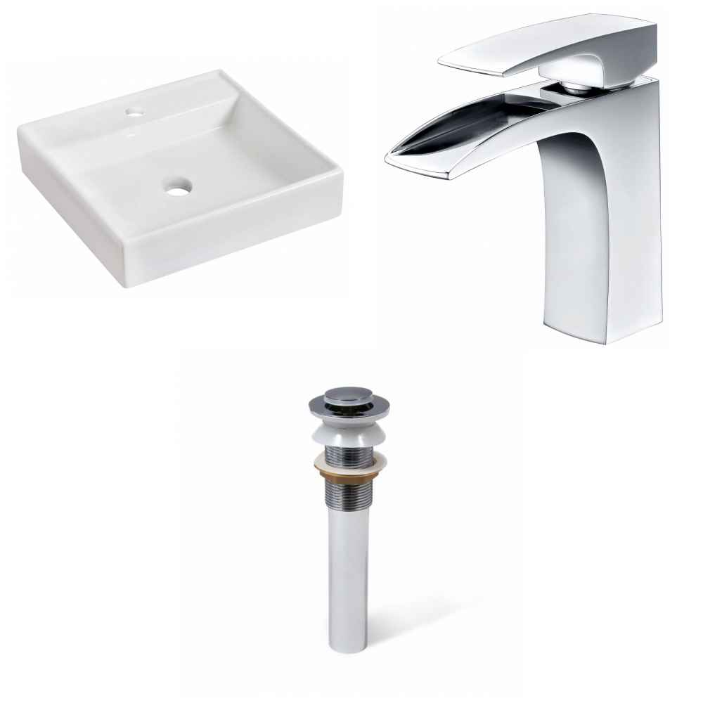 17.5-in. x 17.5-in. Square Bathroom Vessel Sink Set White Enamel Glaze
