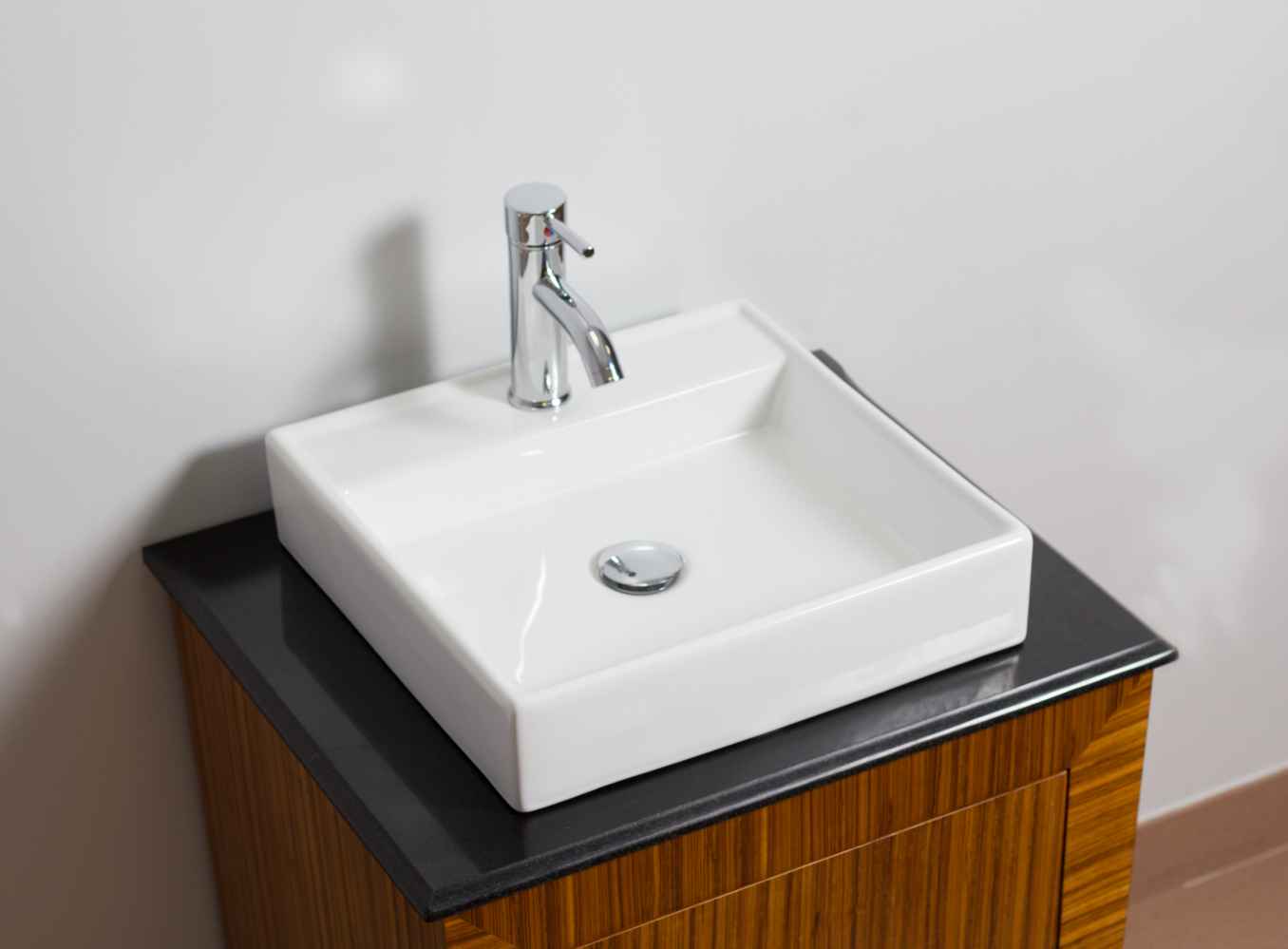 17.5-in. x 17.5-in. Square Bathroom Vessel Sink Set White Enamel Glaze