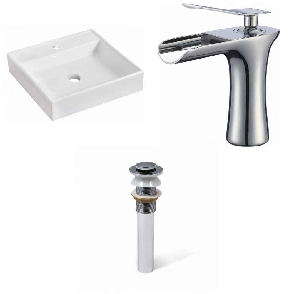 17.5-in. x 17.5-in. Square Bathroom Vessel Sink Set White Enamel Glaze