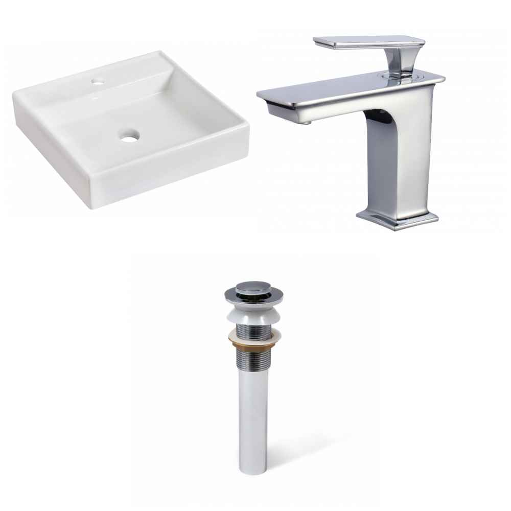 17.5-in. x 17.5-in. Square Bathroom Vessel Sink Set White Enamel Glaze