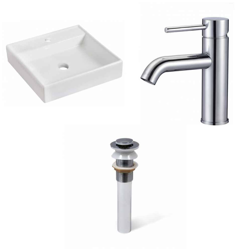 17.5-in. x 17.5-in. Square Bathroom Vessel Sink Set White Enamel Glaze