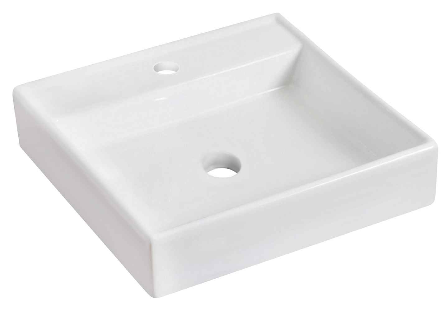 17.5-in. x 17.5-in. Square Bathroom Vessel Sink Set White Enamel Glaze