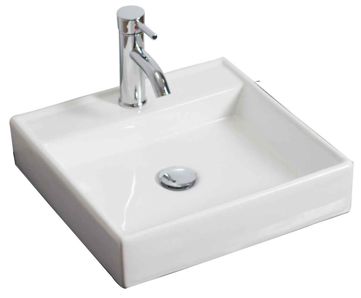 17.5-in. x 17.5-in. Square Bathroom Vessel Sink Set White Enamel Glaze