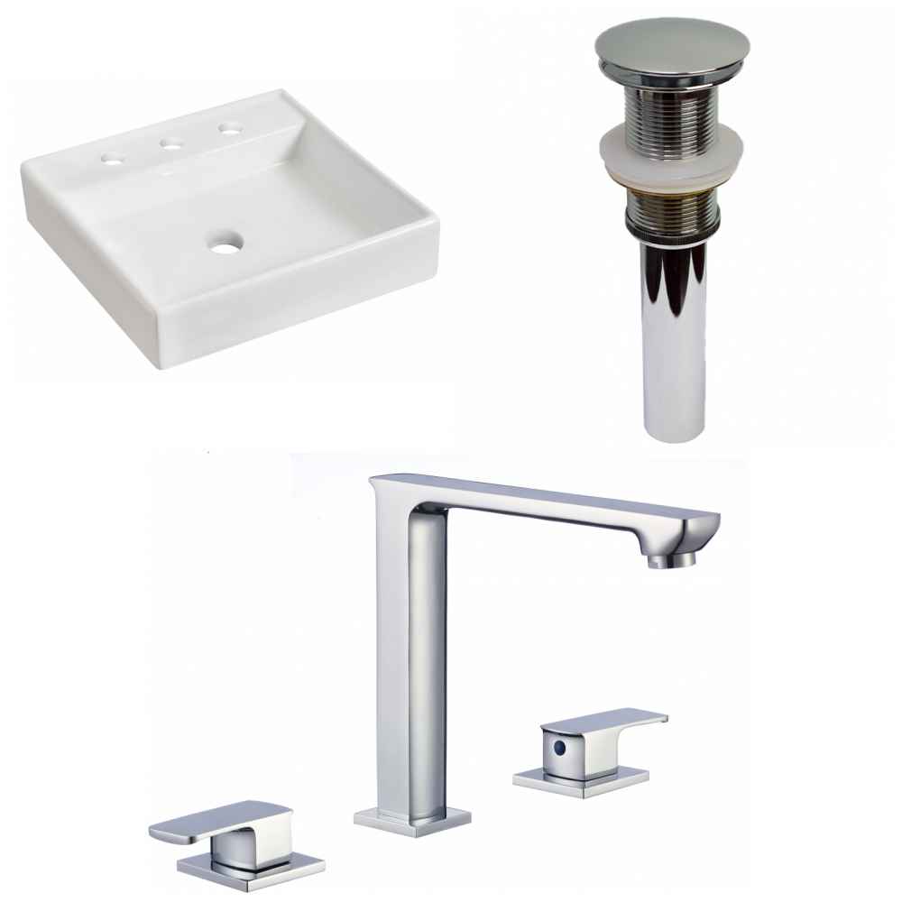 17.5-in. x 17.5-in. Square Bathroom Vessel Sink Set White Enamel Glaze
