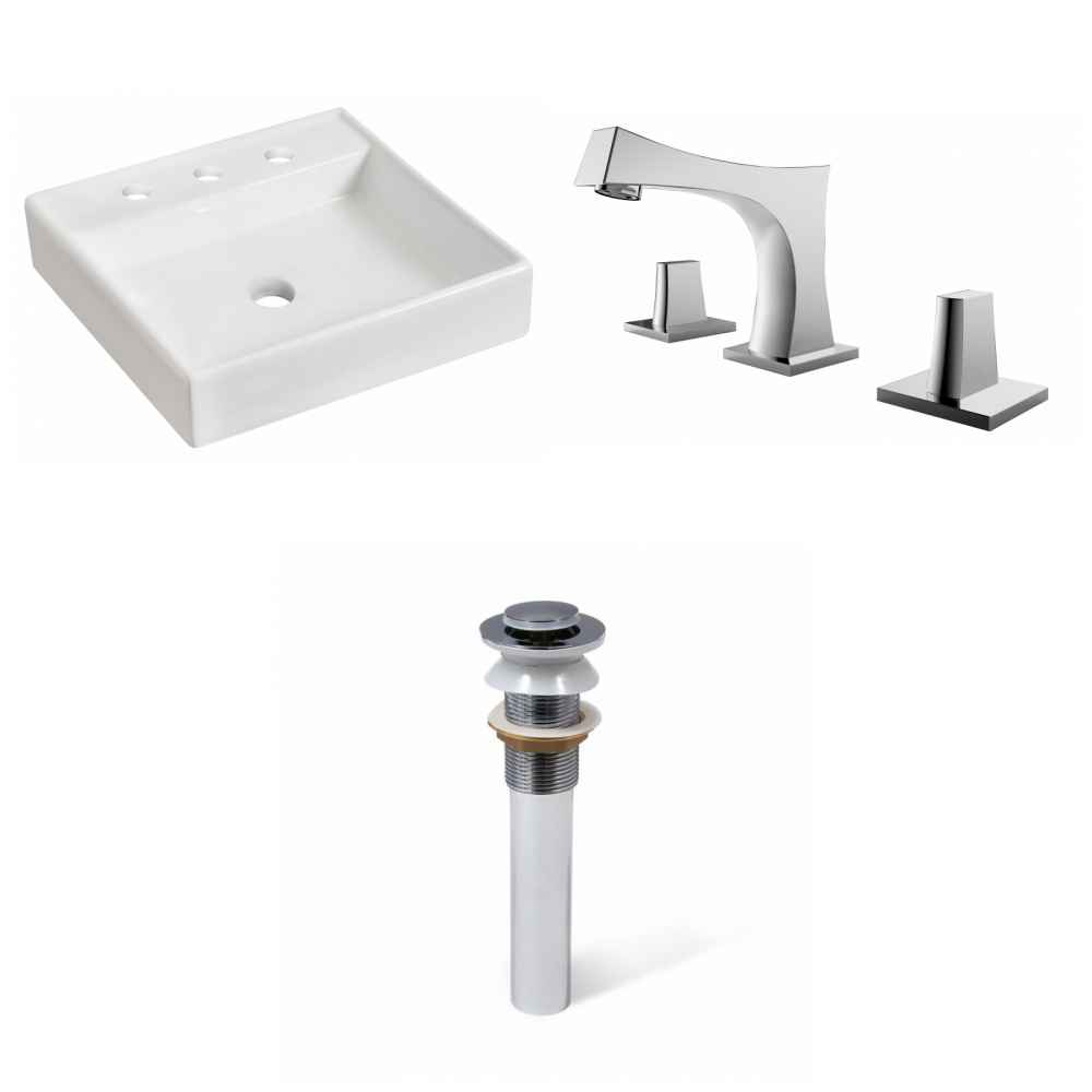 17.5-in. x 17.5-in. Square Bathroom Vessel Sink Set White Enamel Glaze