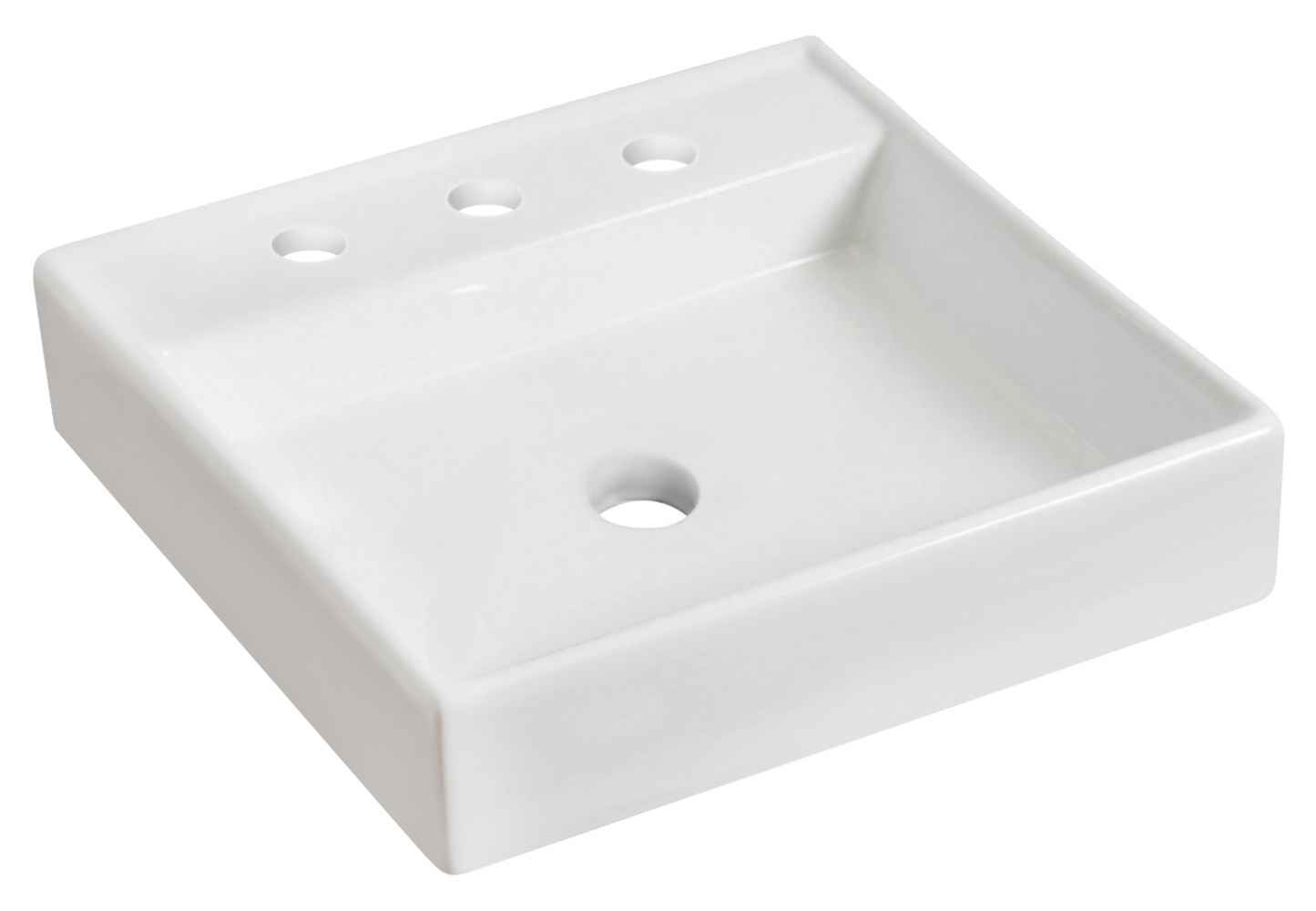 17.5-in. x 17.5-in. Square Bathroom Vessel Sink Set White Enamel Glaze