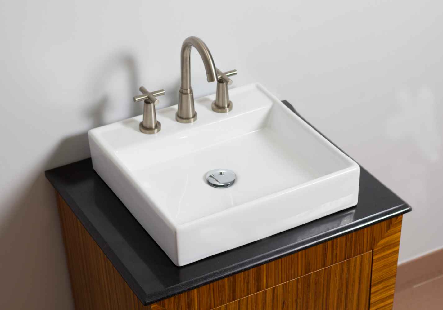 17.5-in. x 17.5-in. Square Bathroom Vessel Sink Set White Enamel Glaze