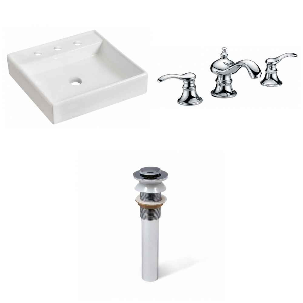 17.5-in. x 17.5-in. Square Bathroom Vessel Sink Set White Enamel Glaze