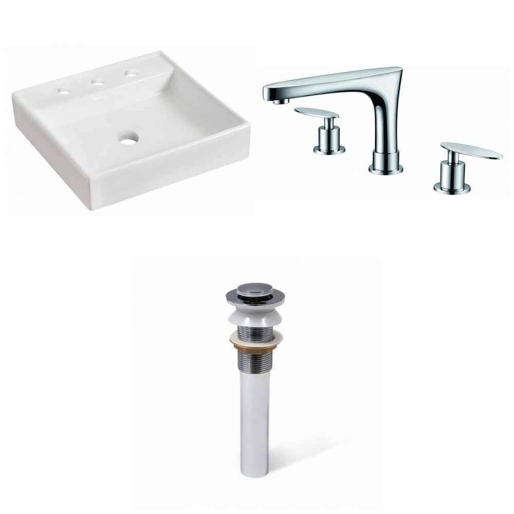 17.5-in. x 17.5-in. Square Bathroom Vessel Sink Set White Enamel Glaze