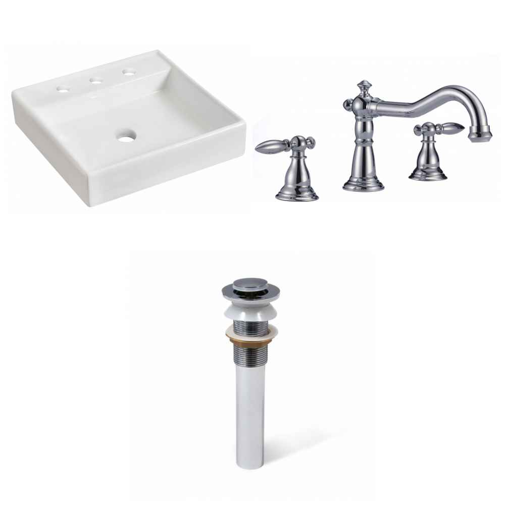 17.5-in. x 17.5-in. Square Bathroom Vessel Sink Set White Enamel Glaze