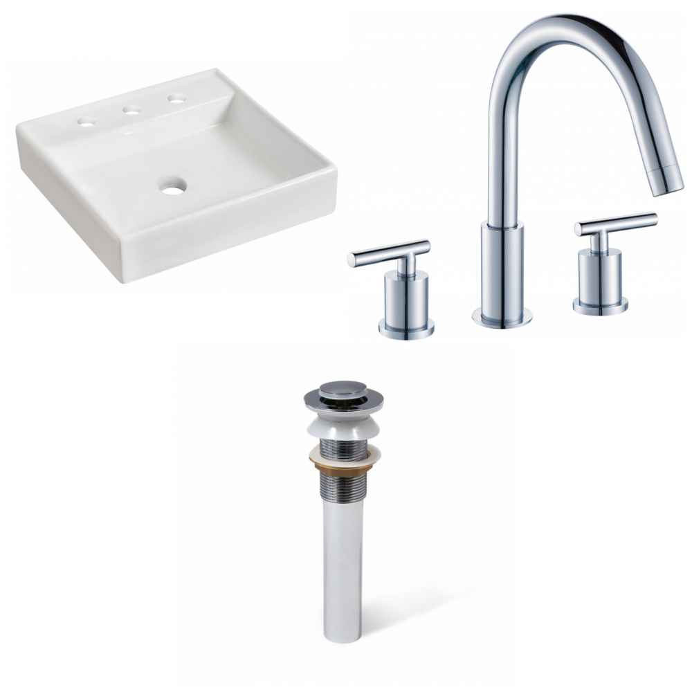 17.5-in. x 17.5-in. Square Bathroom Vessel Sink Set White Enamel Glaze