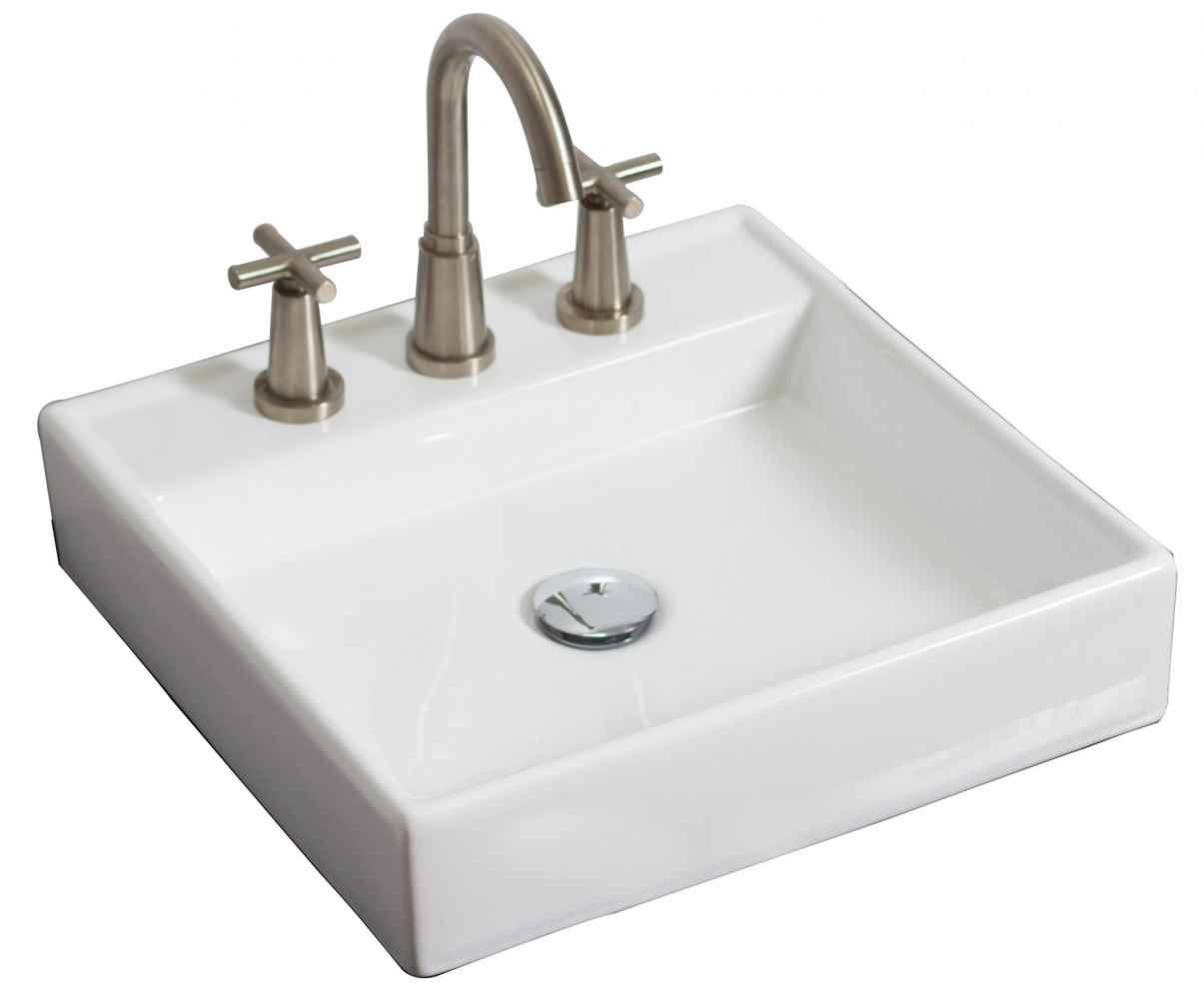17.5-in. x 17.5-in. Square Bathroom Vessel Sink Set White Enamel Glaze