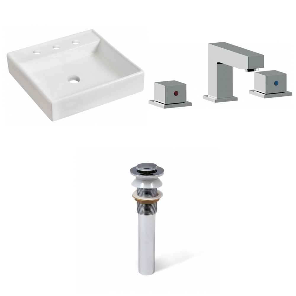 17.5-in. x 17.5-in. Square Bathroom Vessel Sink Set White Enamel Glaze