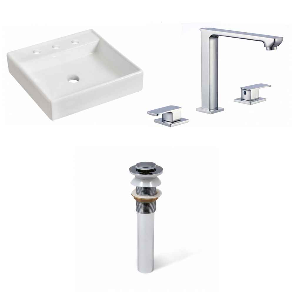 17.5-in. x 17.5-in. Square Bathroom Vessel Sink Set White Enamel Glaze