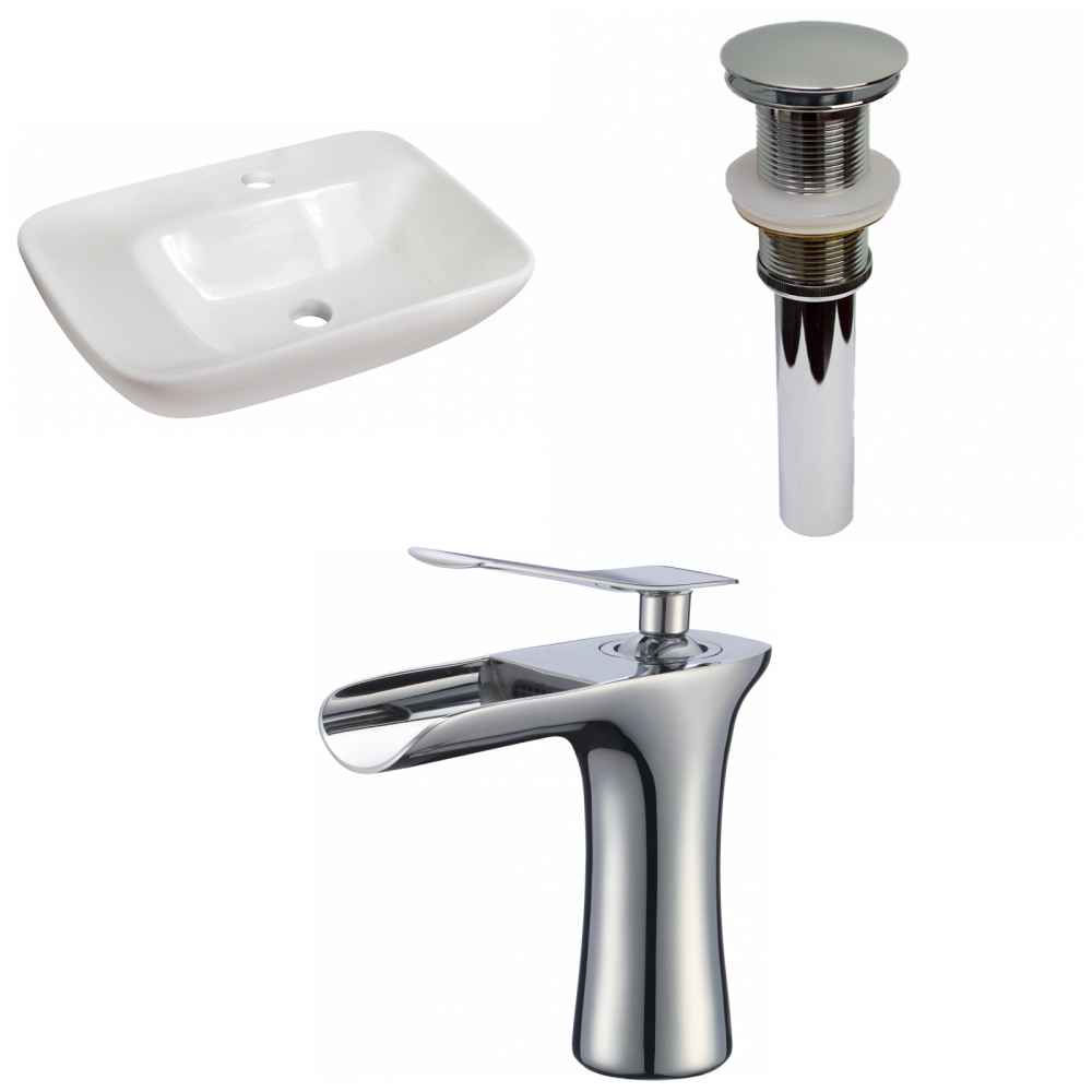 23.5-in. x 17.25-in. Rectangle Bathroom Vessel Sink Set White Enamel Glaze