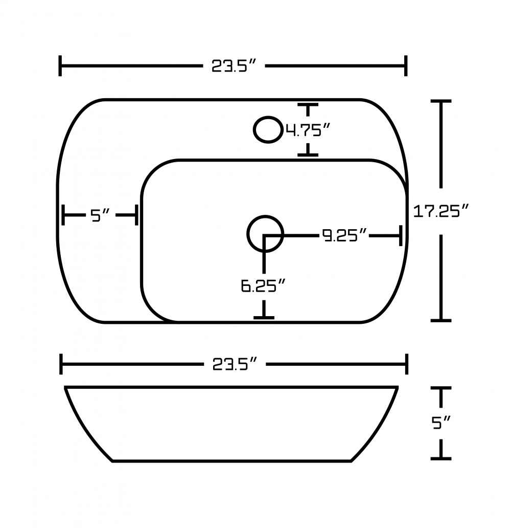 23.5-in. x 17.25-in. Rectangle Bathroom Vessel Sink Set White Enamel Glaze