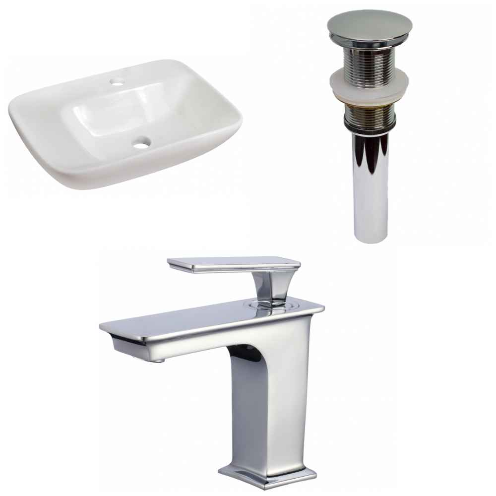 23.5-in. x 17.25-in. Rectangle Bathroom Vessel Sink Set White Enamel Glaze