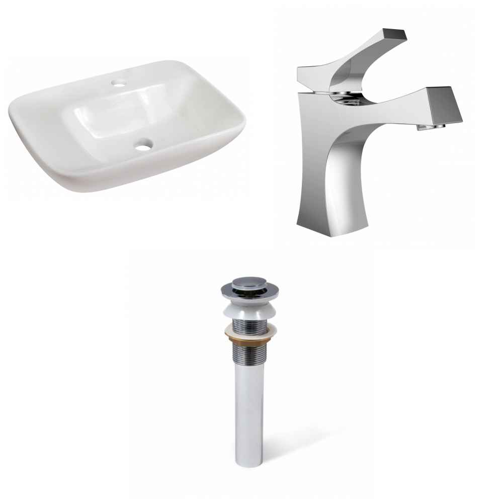 23.5-in. x 17.25-in. Rectangle Bathroom Vessel Sink Set White Enamel Glaze