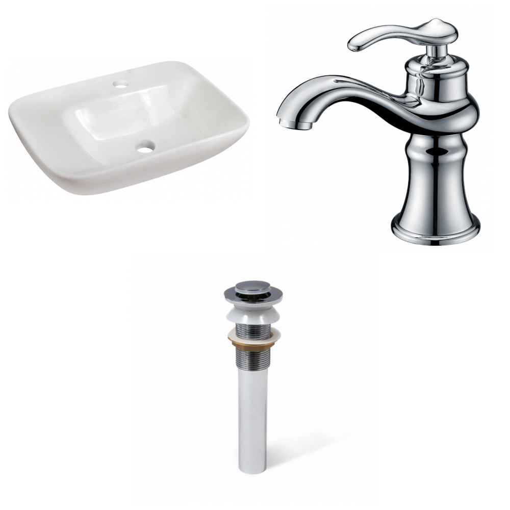 23.5-in. x 17.25-in. Rectangle Bathroom Vessel Sink Set White Enamel Glaze