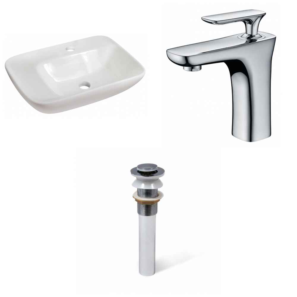 23.5-in. x 17.25-in. Rectangle Bathroom Vessel Sink Set White Enamel Glaze