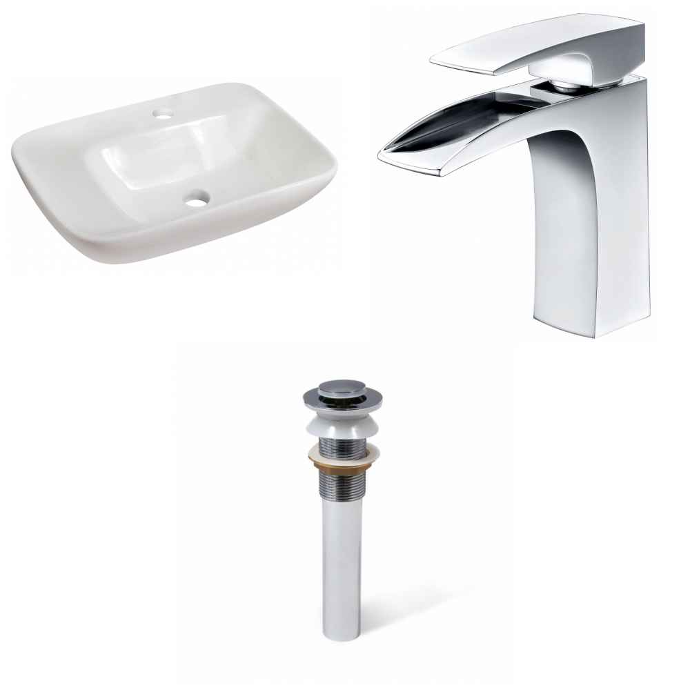 23.5-in. x 17.25-in. Rectangle Bathroom Vessel Sink Set White Enamel Glaze