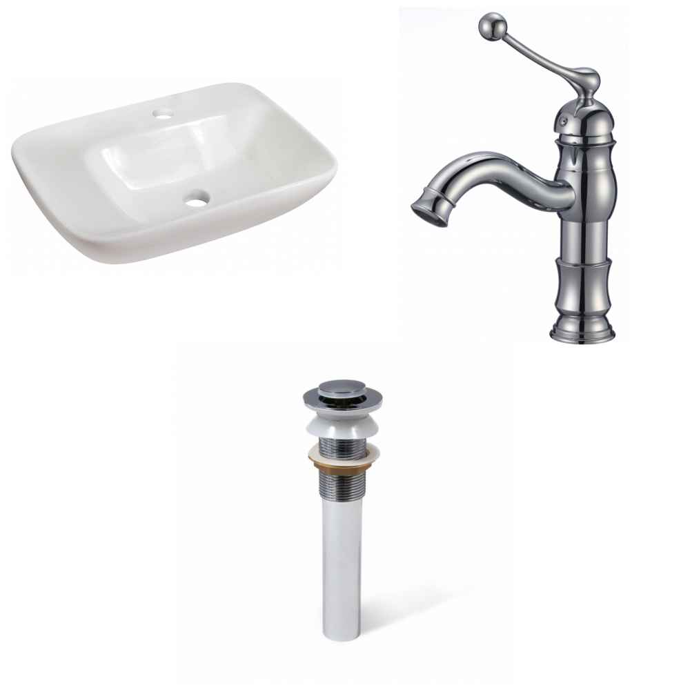 23.5-in. x 17.25-in. Rectangle Bathroom Vessel Sink Set White Enamel Glaze