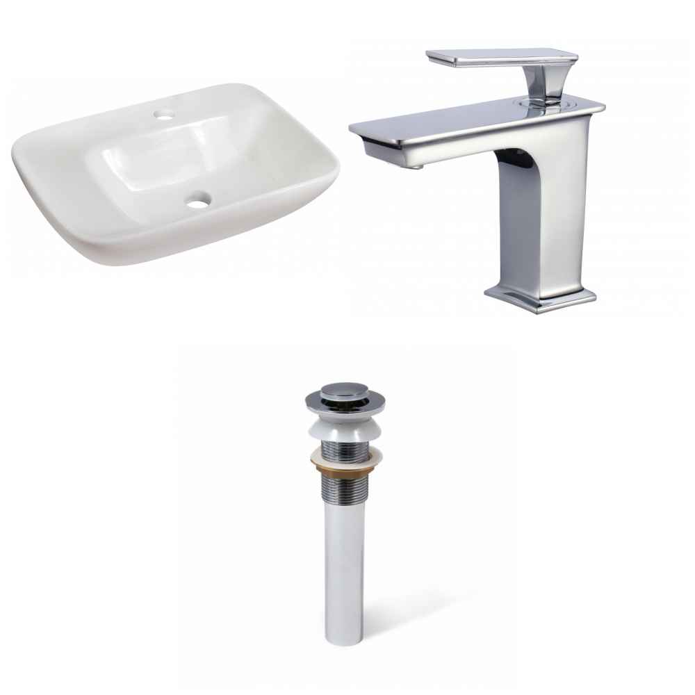 23.5-in. x 17.25-in. Rectangle Bathroom Vessel Sink Set White Enamel Glaze