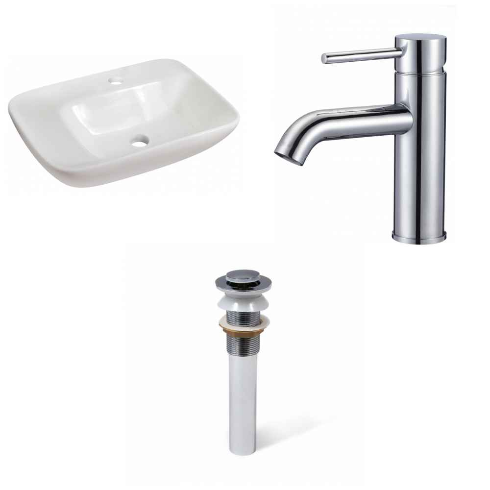 23.5-in. x 17.25-in. Rectangle Bathroom Vessel Sink Set White Enamel Glaze