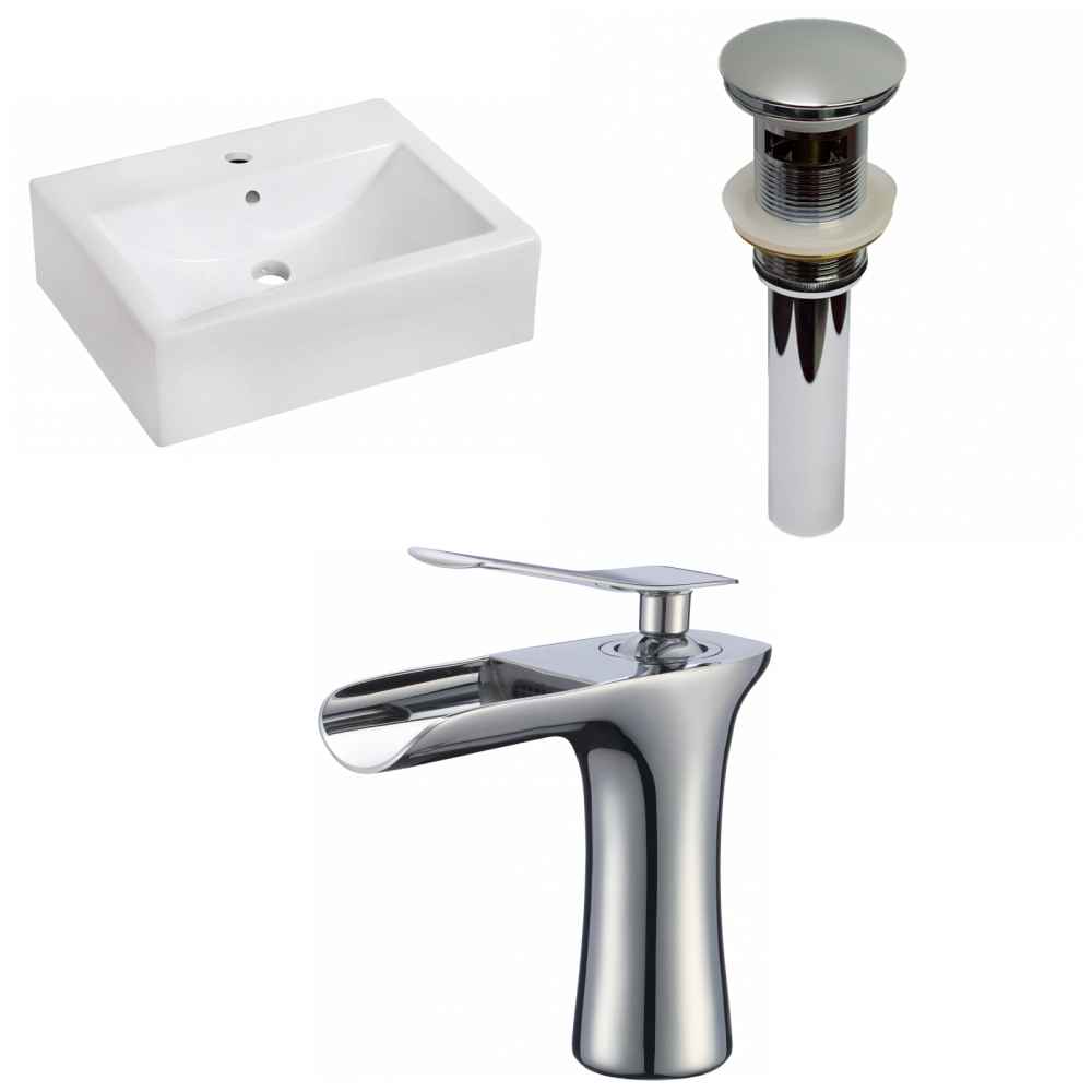 20.25-in. x 16.25-in. Rectangle Bathroom Vessel Sink Set White Enamel Glaze