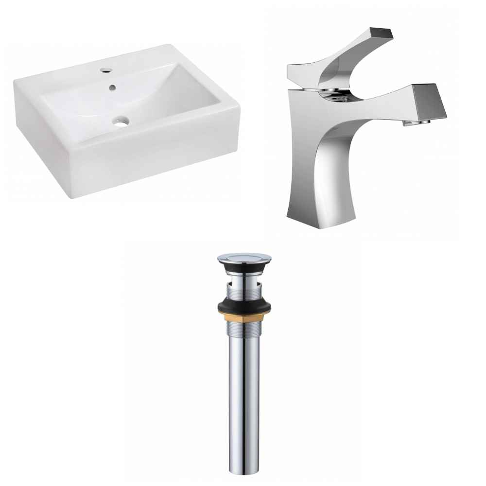 20.25-in. x 16.25-in. Rectangle Bathroom Vessel Sink Set White Enamel Glaze